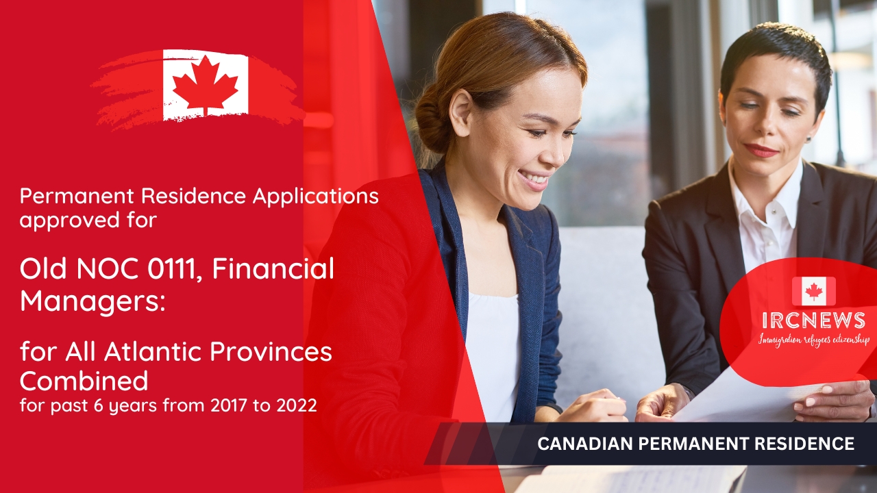 Permanent Residence Applications approved for Canadian Permanent Residence for Old NOC 0111, Financial Managers: for All Atlantic Provinces Combined for past 6 years from 2017 to 2022 