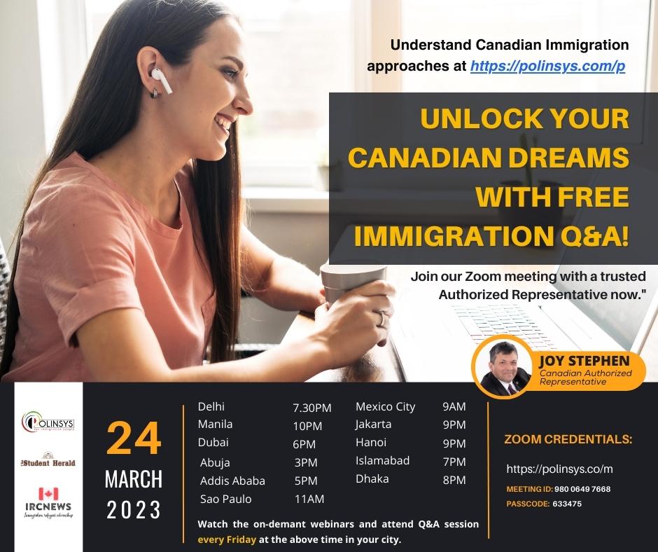 Next FREE Canadian Immigration Q&A session hosted by Joy Stephen on 24 March 2023