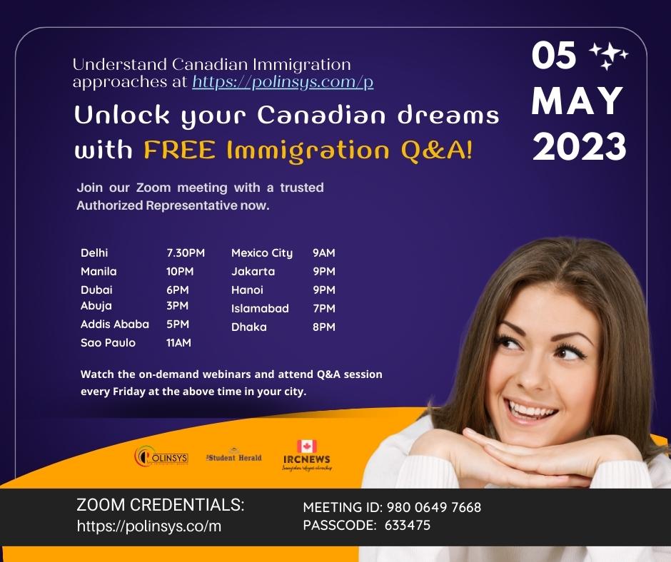 Next FREE Canadian Immigration Q&A session hosted by Joy Stephen on 05 May 2023