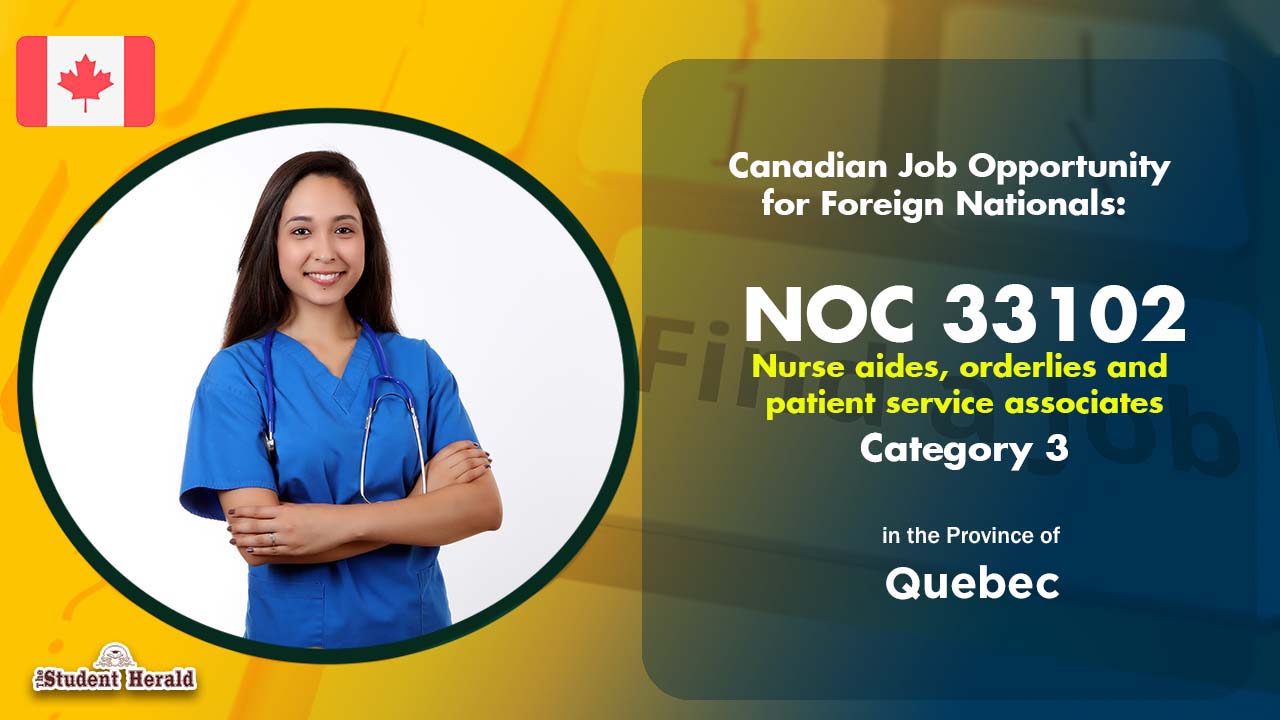 Canadian Job Opportunity for Foreign Nationals: NOC 33102, Job Title Nurse aides, orderlies and patient service associates Category 3 in Quebec 
