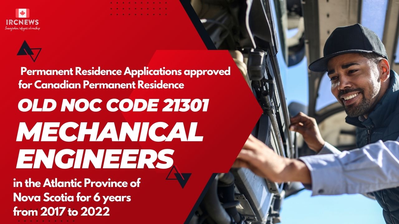 Permanent Residence Applications approved for Canadian Permanent Residence for Old NOC code 21301, Title or group: Mechanical Engineers in the Atlantic Province of Nova Scotia  for 6 years from 2017 to 2022 