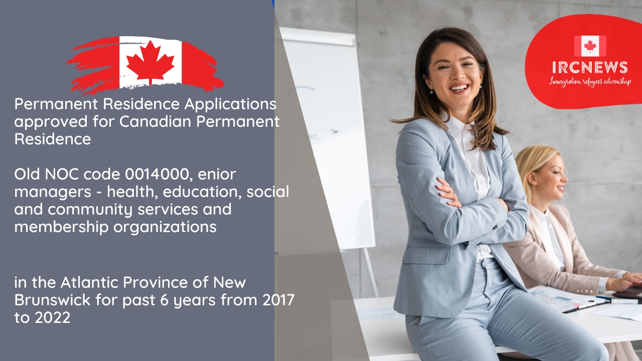 Permanent Residence Applications approved for Canadian Permanent Residence for Old NOC code 0014000-Senior managers – health, education, social and community services and membership organizations in the Atlantic Province of New Brunswick for past 6 years from 2017 to 2022