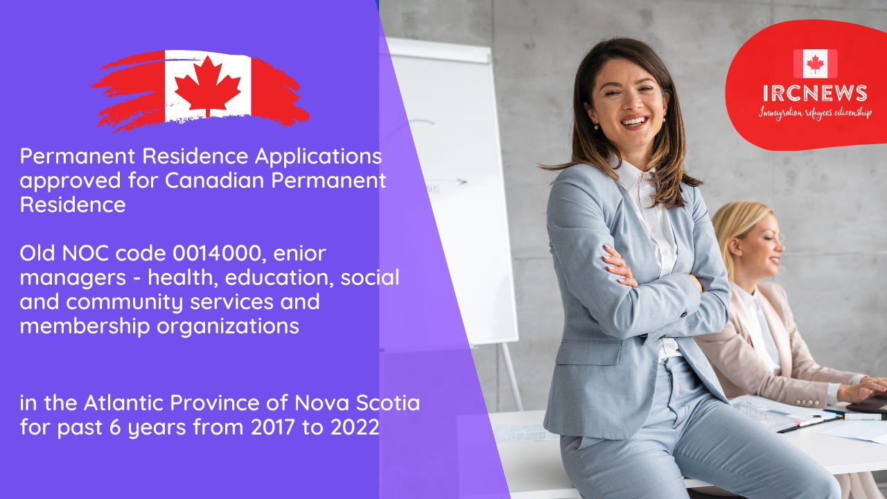 Permanent Residence Applications approved for Canadian Permanent Residence for Old NOC code 0014000-Senior managers – health, education, social and community services and membership organizations in the Atlantic Province of Nova Scotia