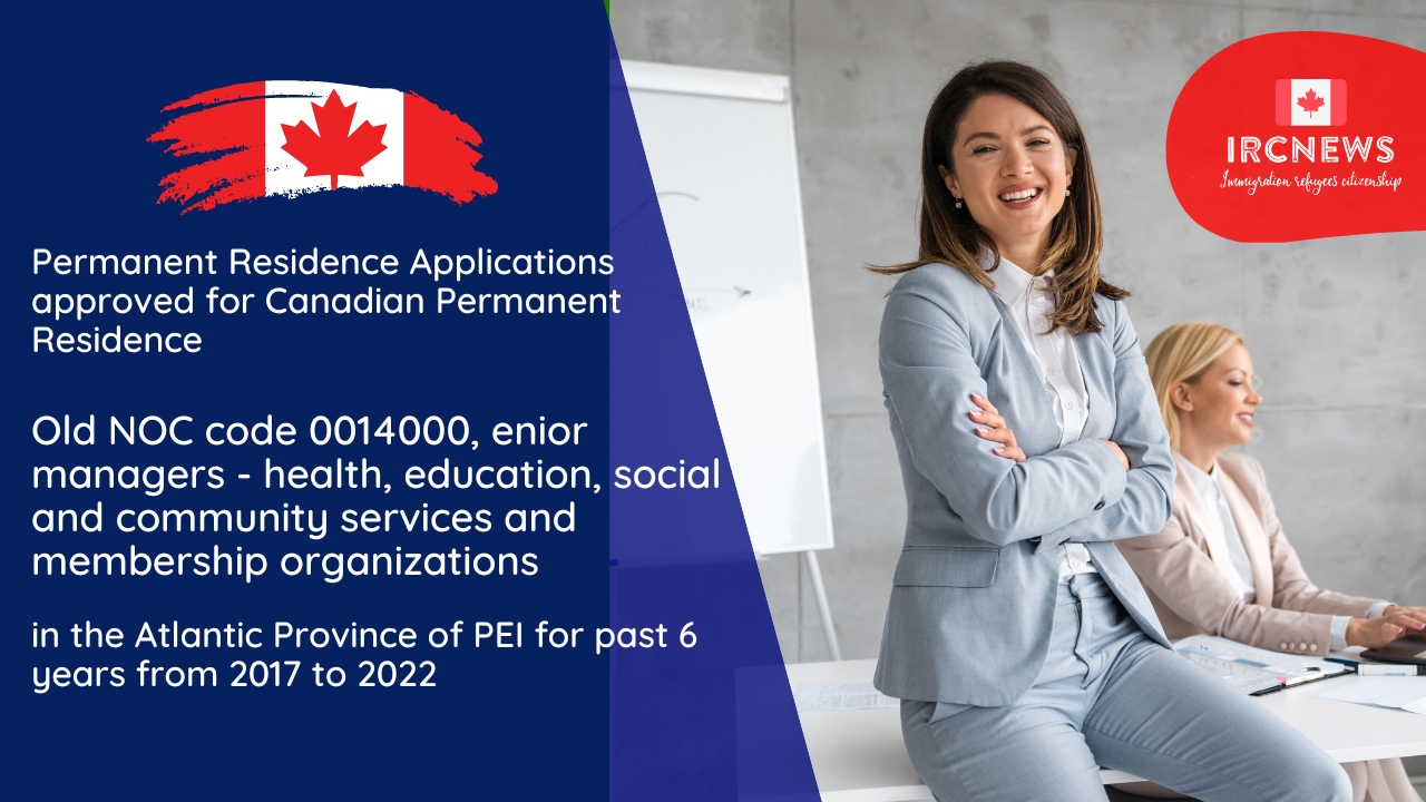 Permanent Residence Applications approved for Canadian Permanent Residence  Old NOC code 0014000-Senior managers – health, education, social and community services and membership organizations in the Atlantic Province of PEI for past 6 years from 2017 to 2022