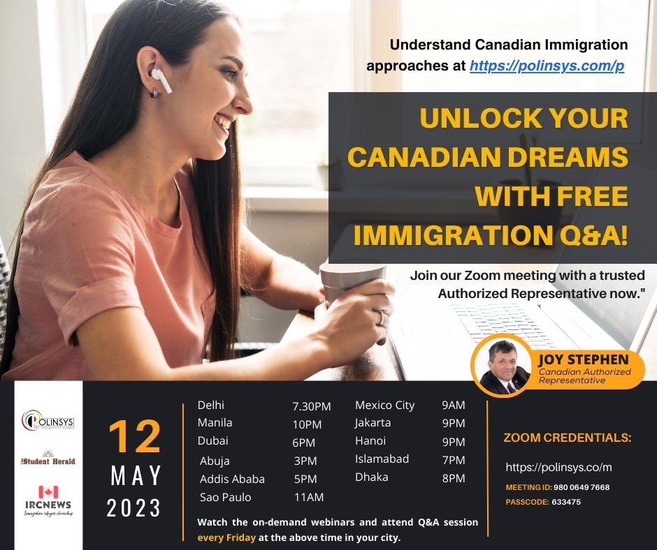 Next FREE Canadian Immigration Q&A session hosted by Joy Stephen on 12 May 2023