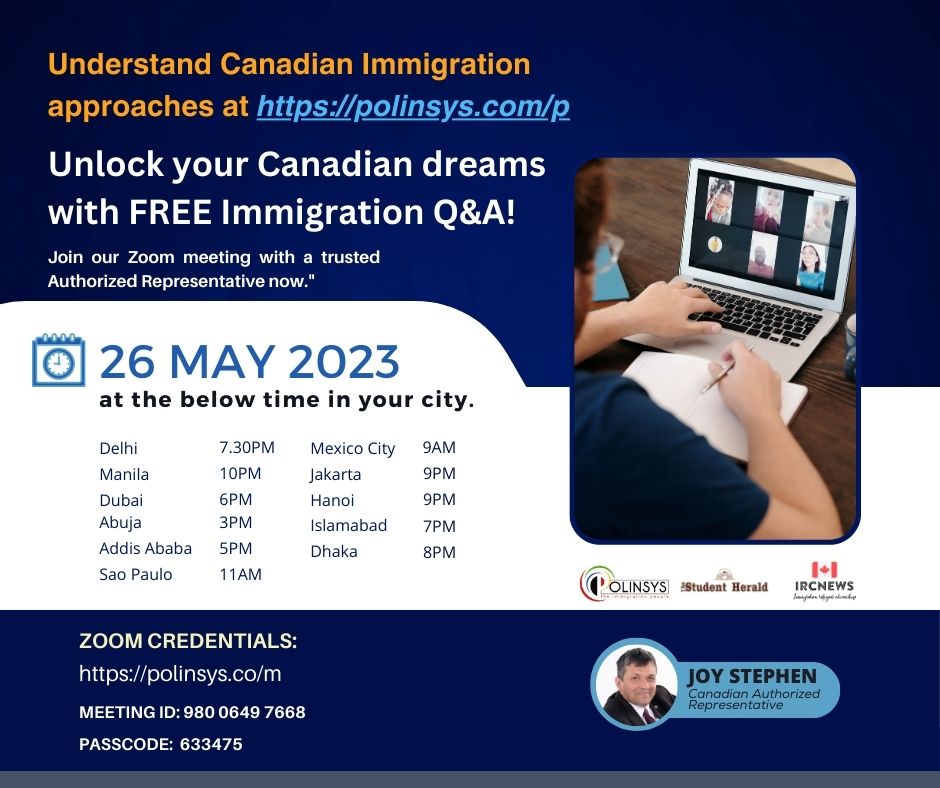 Next FREE Canadian Immigration Q&A session hosted by Joy Stephen on 26 May 2023