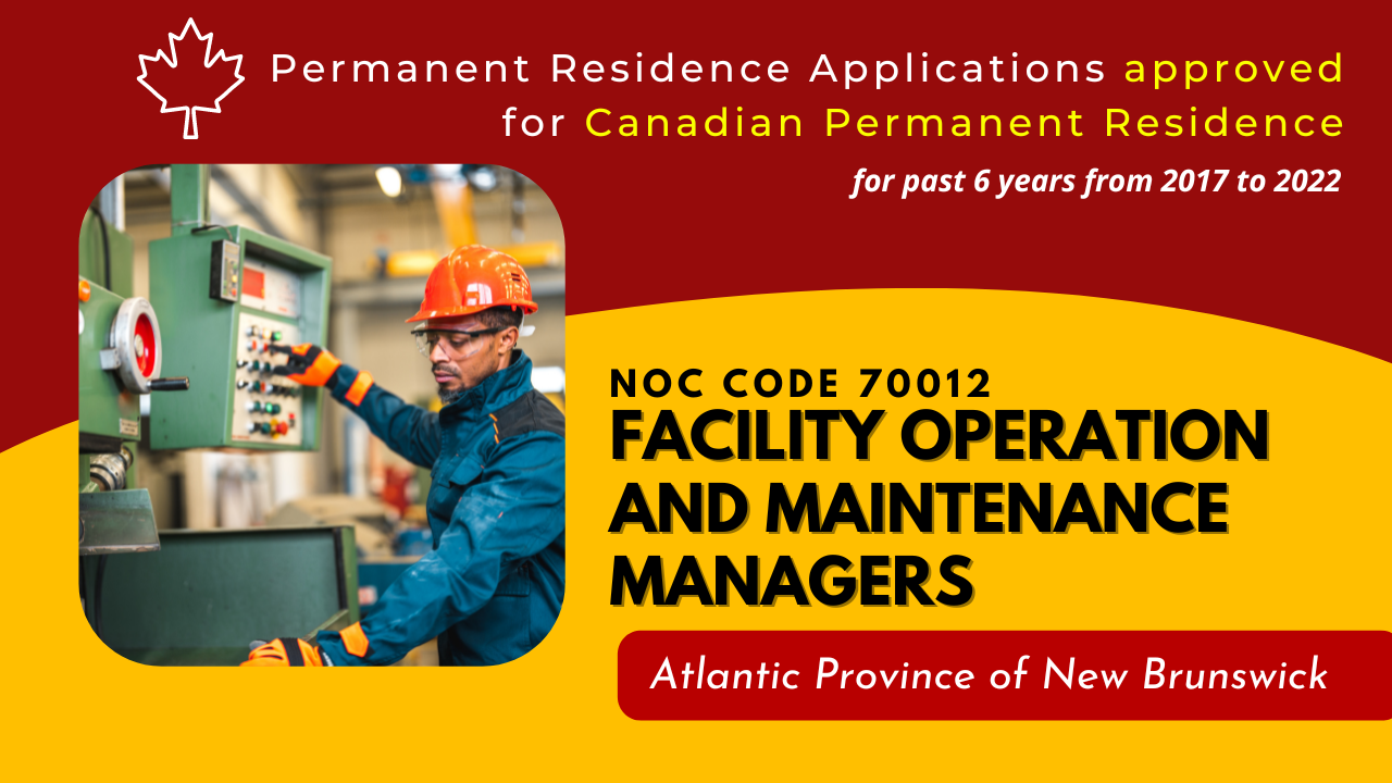 Approved Canada PR visa NOC 70012, Facility operation and maintenance managers in NB for 6 years