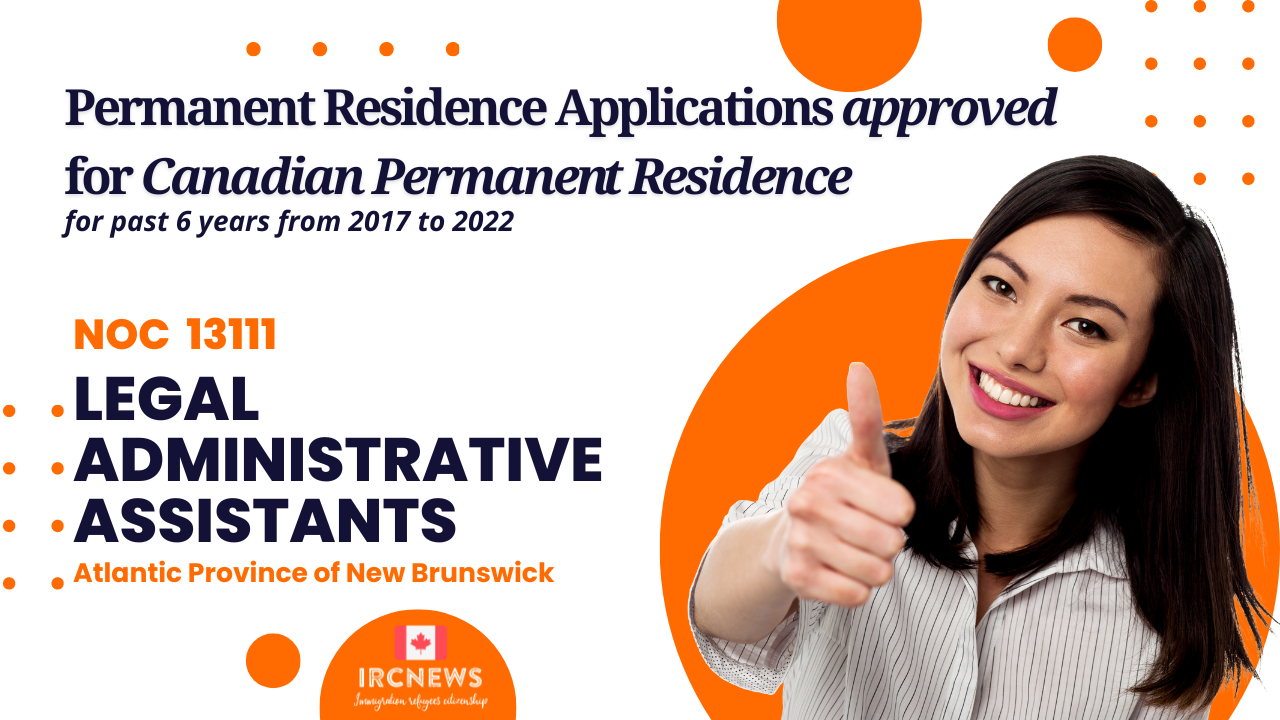 Approved Canada PR visa NOC 13111, Legal administrative assistants in New Brunswick for 6 years