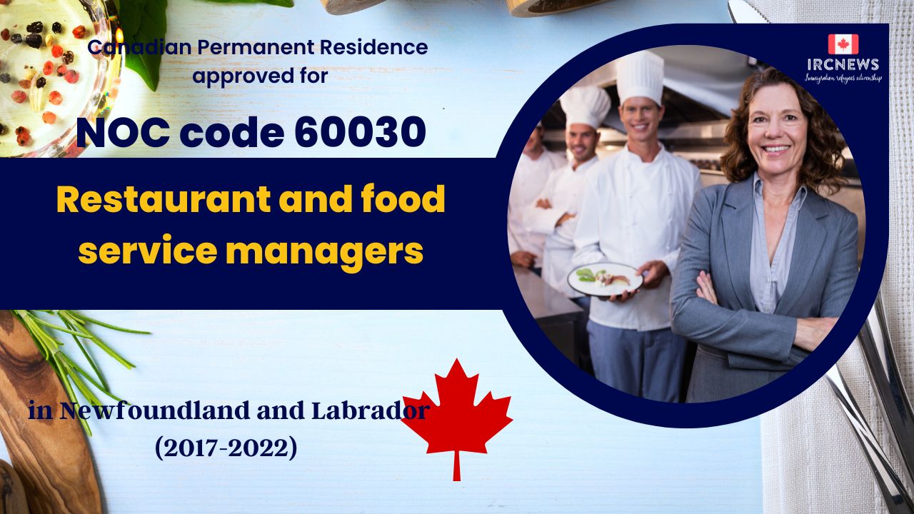 6 Years of Approved PR for Restaurant and food service managers   in NFL Canada (NOC 60030)