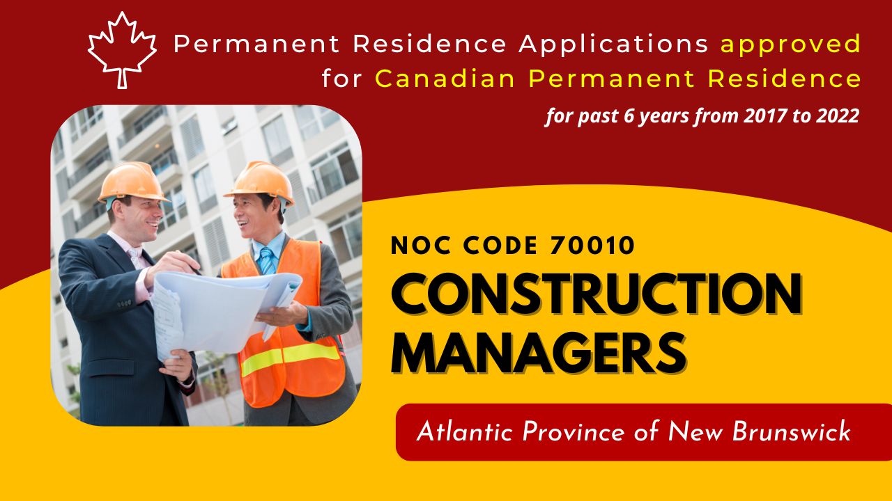 Approved Canada PR visa NOC 70010, Construction managers in New Brunswick for 6 years