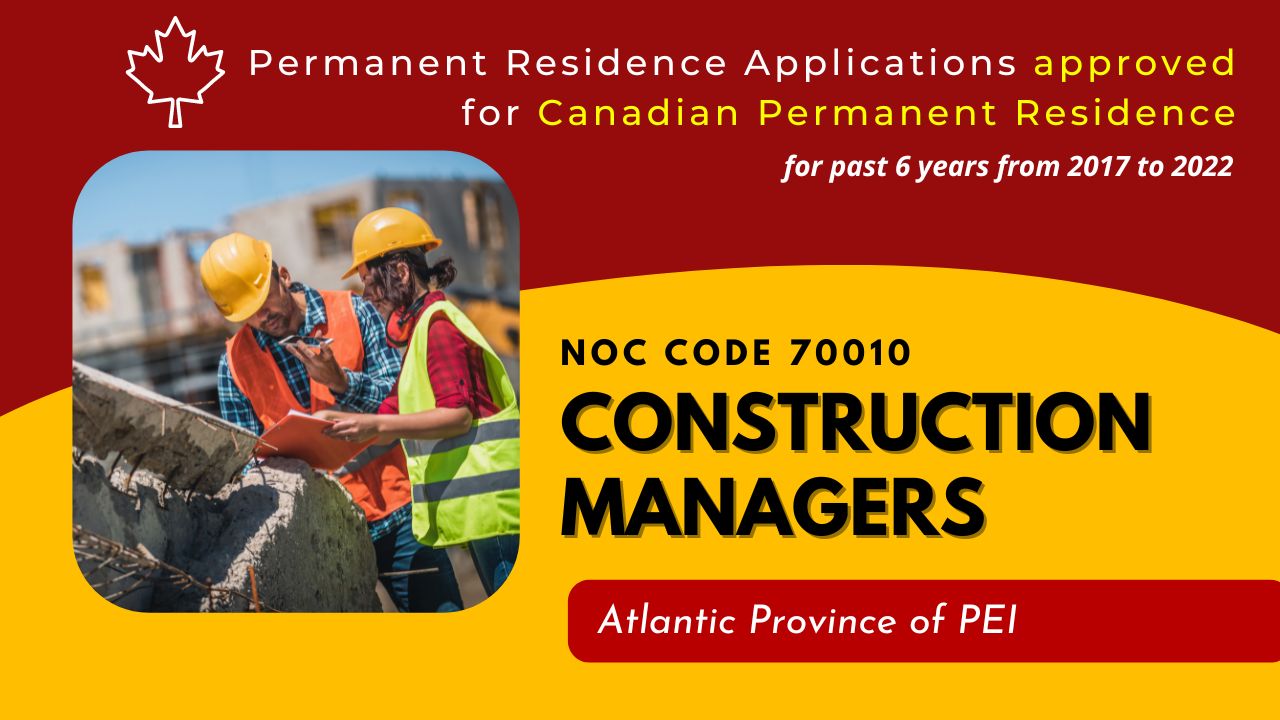 Approved Canada PR visa NOC 70010, Construction managers in PEI for 6 years
