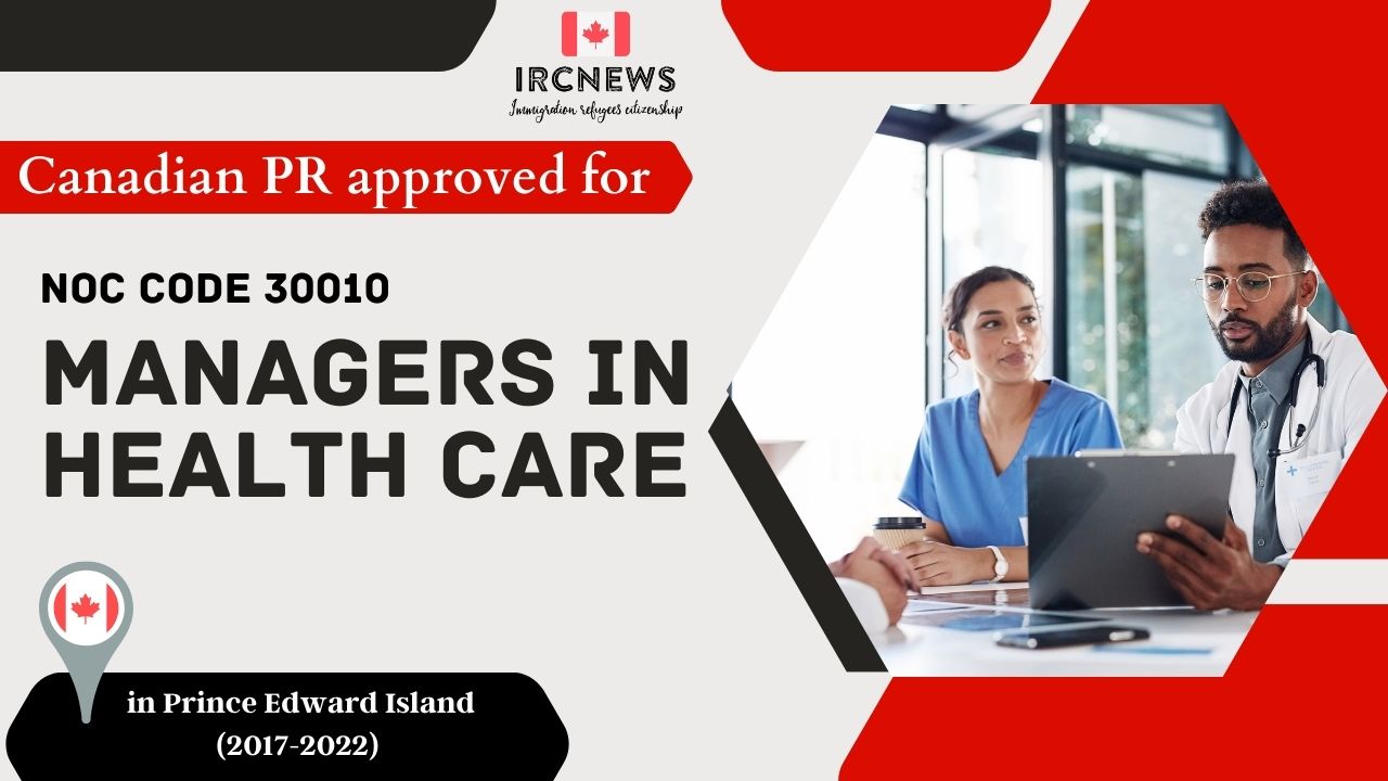 Approved PR for Managers in health care in PEI Canada under NOC 30010, 2017-2022