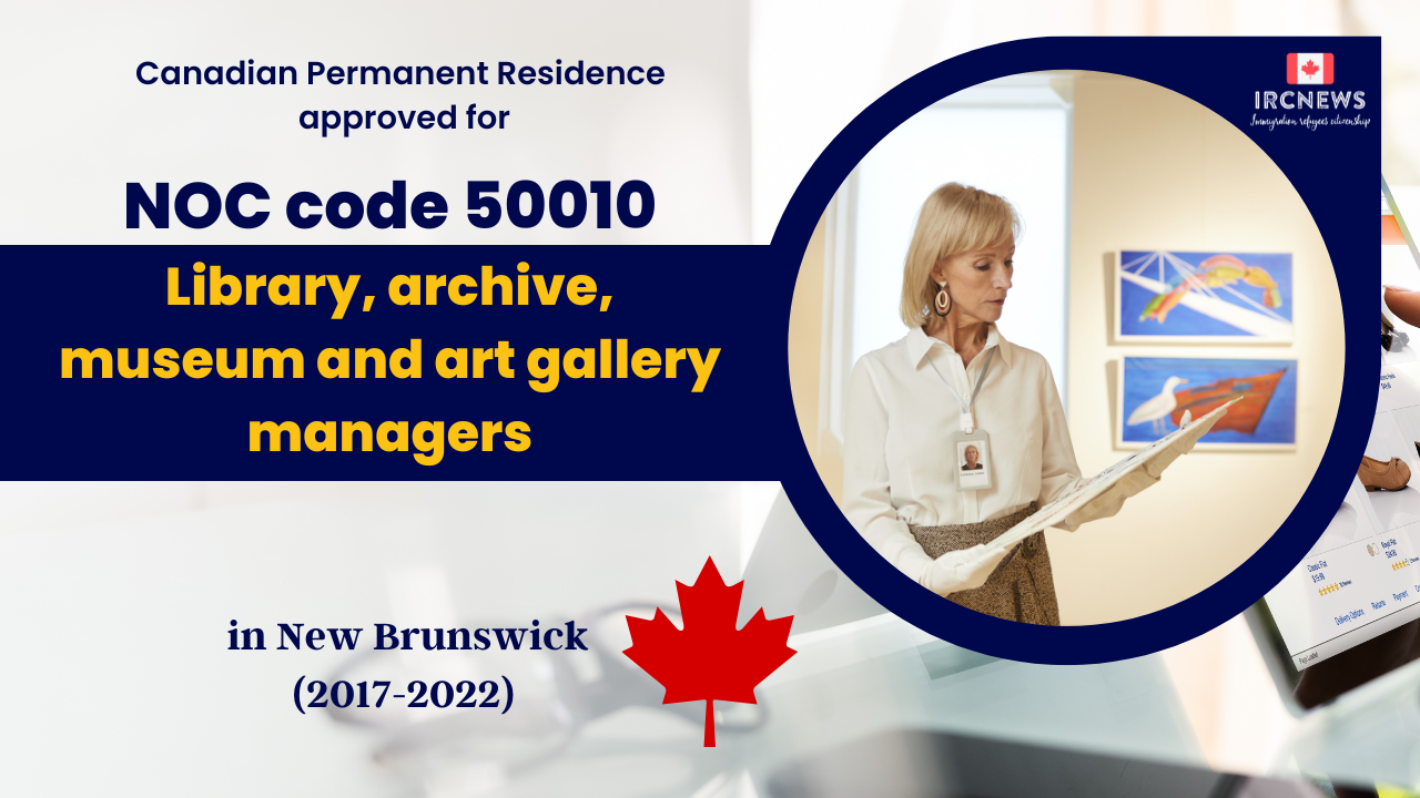 6 Years of Approved PR for Library, archive, museum managers  in New Brunswick Canada (NOC 50010)