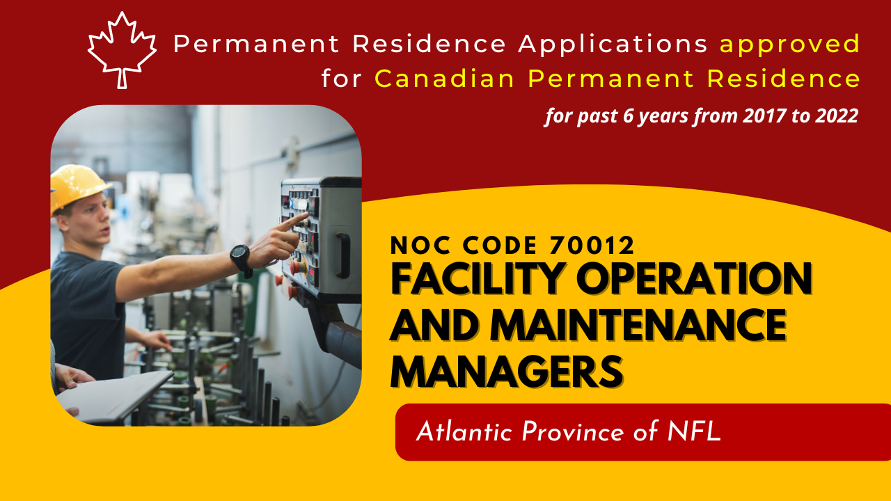 Approved Canada PR visa NOC 70012, Facility operation and maintenance managers in NFL for 6 years