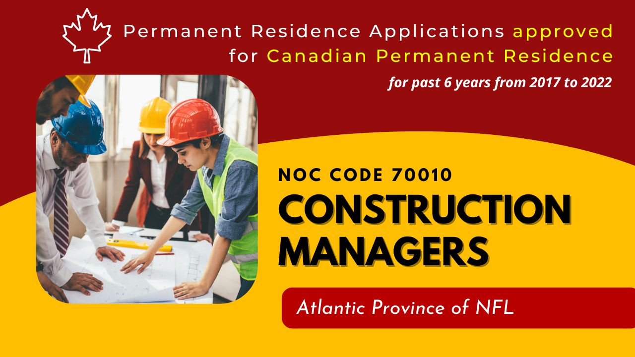 Approved Canada PR visa NOC 70010, Construction managers in Newfoundland &Labrador for 6 years