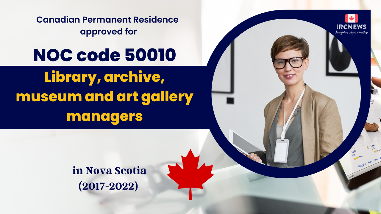 6 Years of Approved PR for Library, archive, museum managers  in Nova Scotia, Canada (NOC 50010)