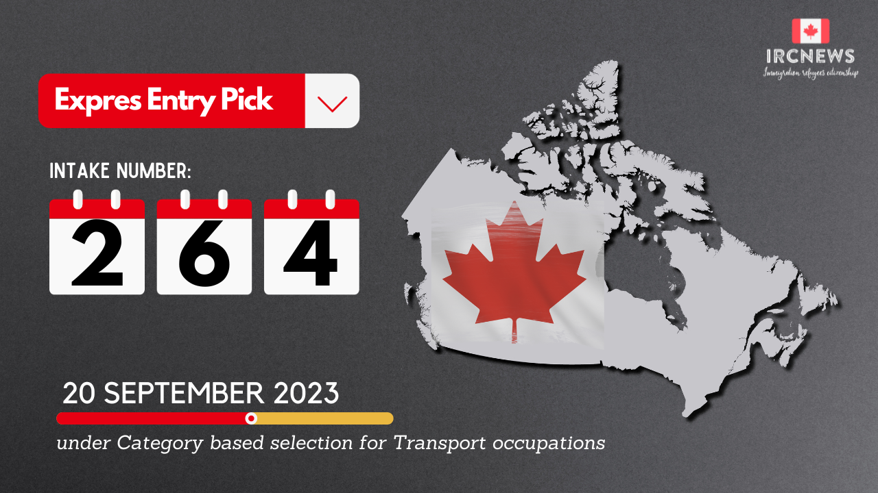 Most Recent Express Entry Pick bearing Intake number 264 on 20 September 2023 under Category based selection for Transport occupations