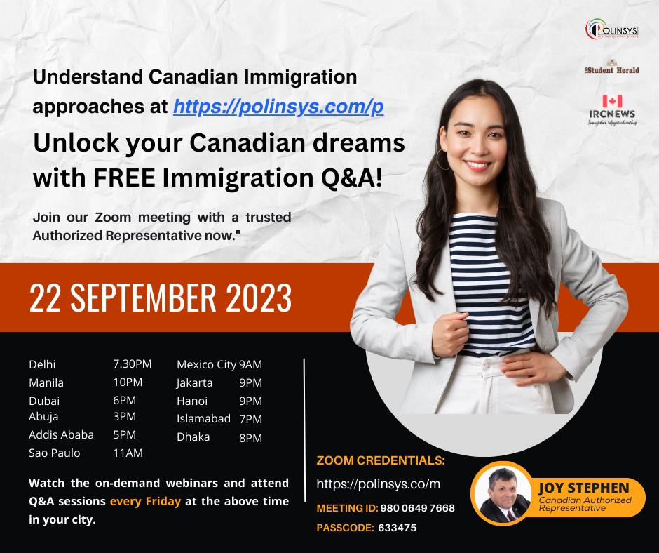 Next FREE Canadian Immigration Q&A session hosted by Joy Stephen on 22 September 2023