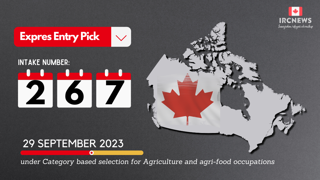 Most Recent Express Entry Pick bearing Intake number 267 on 28 September 2023 under Category based selection for Agriculture and agri-food occupations 