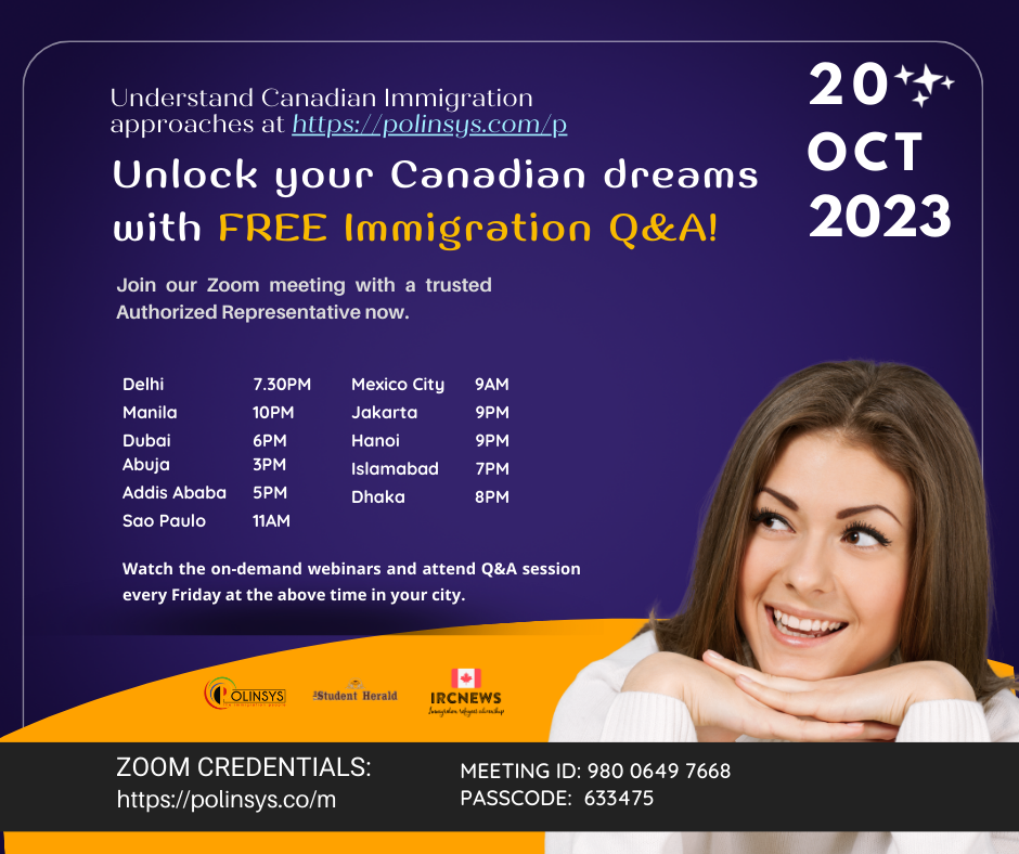 Next FREE Canadian Immigration Q&A session hosted by Joy Stephen on 20 October 2023