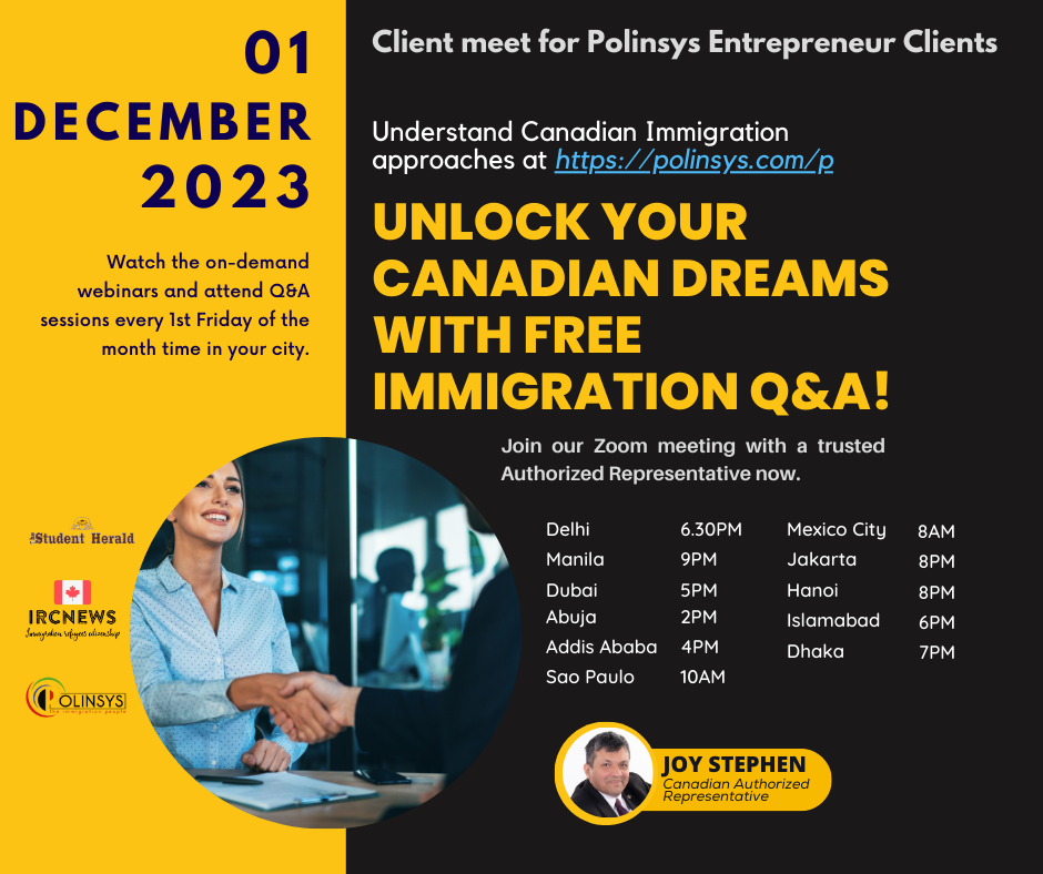 Complimentary Webinar by your Canadian Authorized Representative for Polinsys Entrepreneur clients