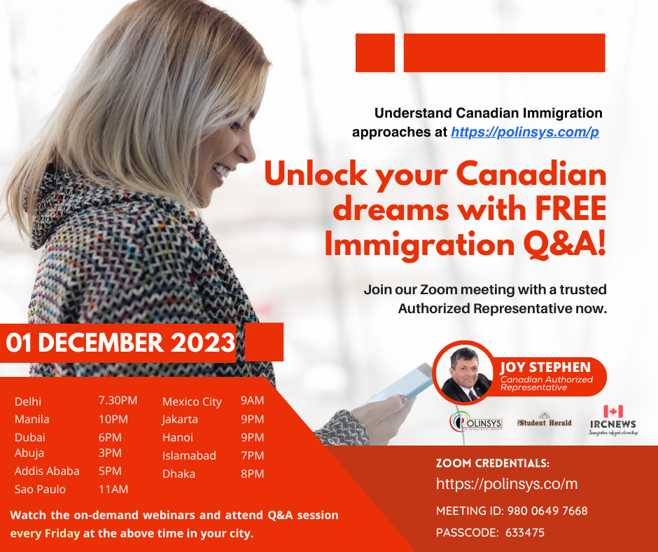 Next FREE Canadian Immigration Q&A session hosted by Joy Stephen on 1 December  2023