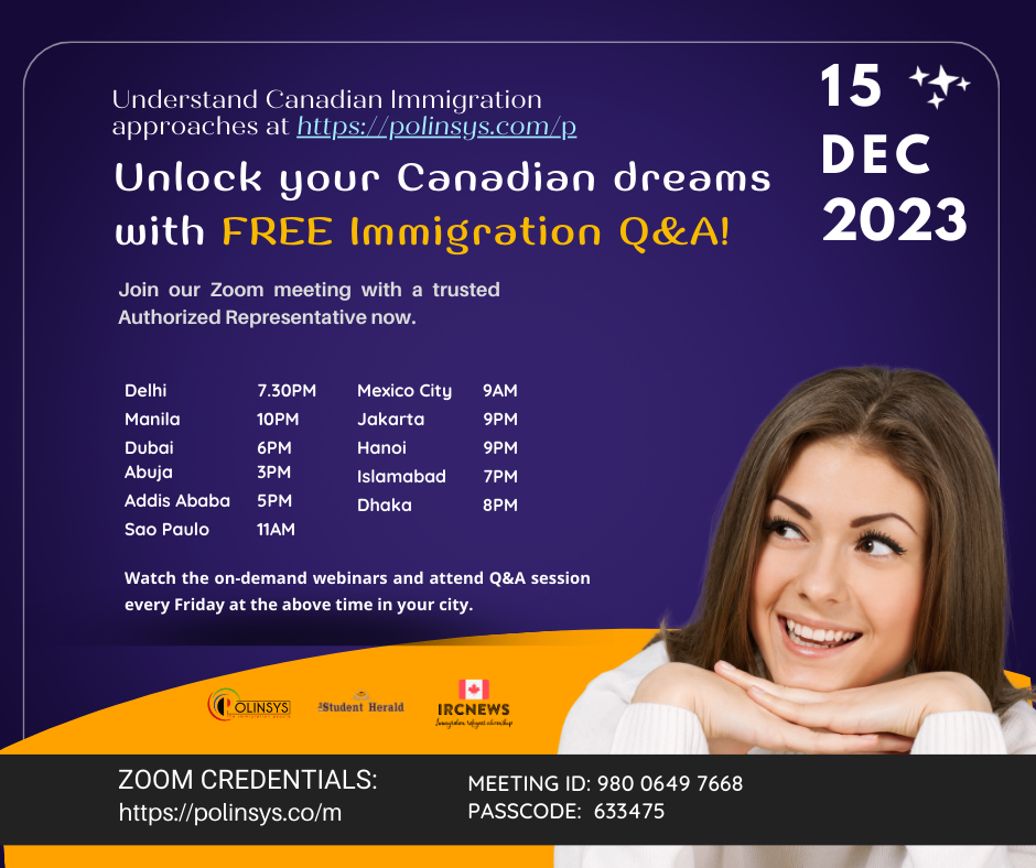 Next FREE Canadian Immigration Q&A session hosted by Joy Stephen on 15 December 2023