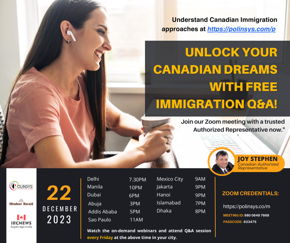 Next FREE Canadian Immigration Q&A session hosted by Joy Stephen on 22 December 2023