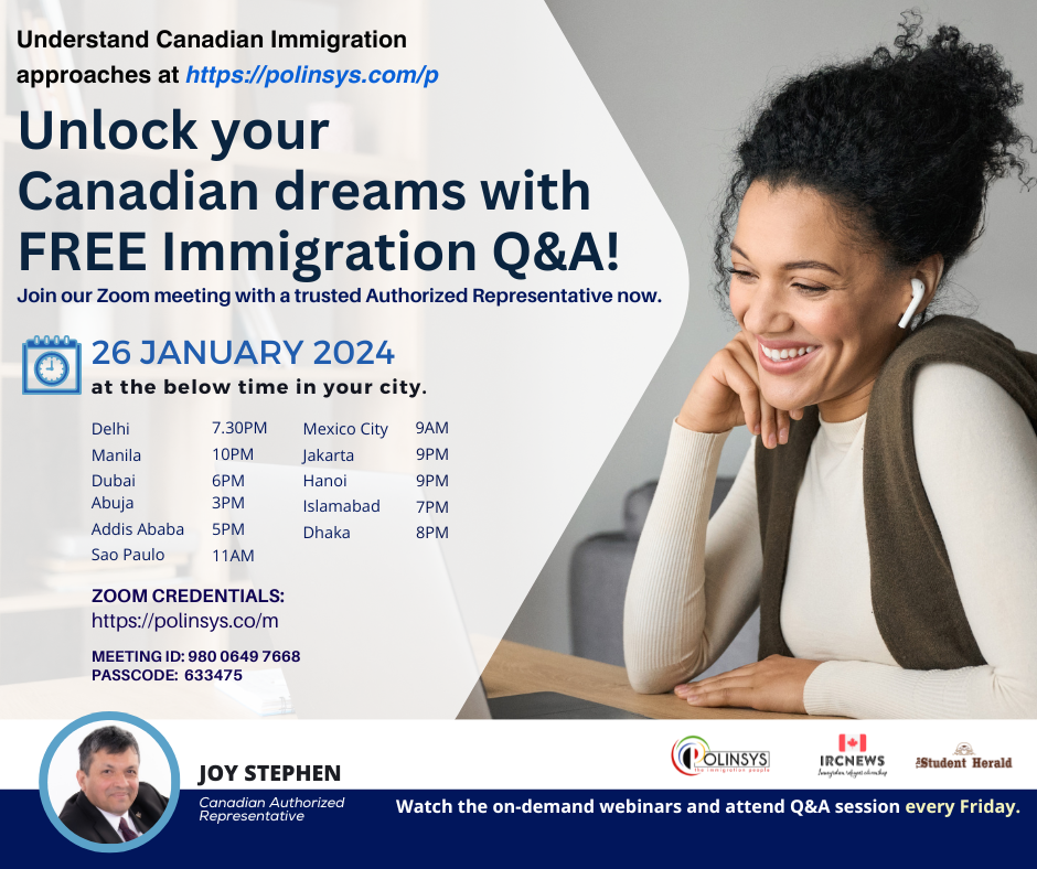 Next FREE Canadian Immigration Q&A session hosted by Joy Stephen on 26 January 2024
