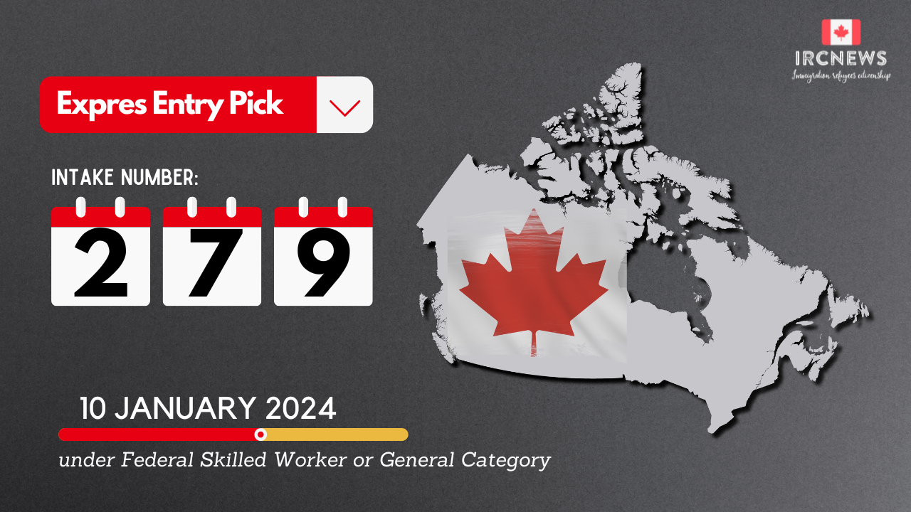 Most Recent Express Entry Pick bearing Intake number 279 on 10 Jan 2024 under Federal Skilled Worker or General Category