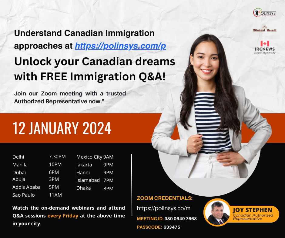 Next FREE Canadian Immigration Q&A session hosted by Joy Stephen on 12 January 2024