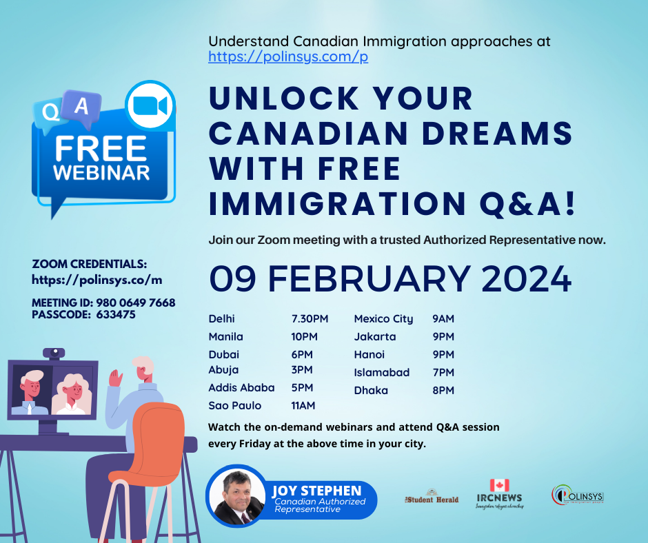Next FREE Canadian Immigration Q&A session hosted by Joy Stephen on 09 February 2024