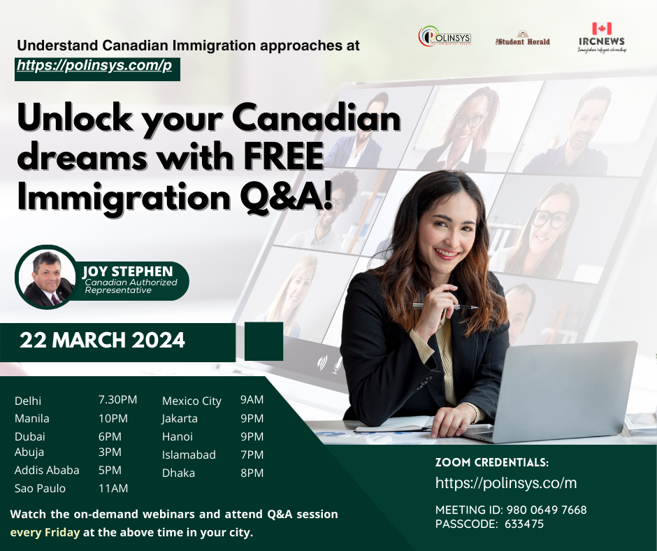 Next FREE Canadian Immigration Q&A session hosted by Joy Stephen on 22 March 2024