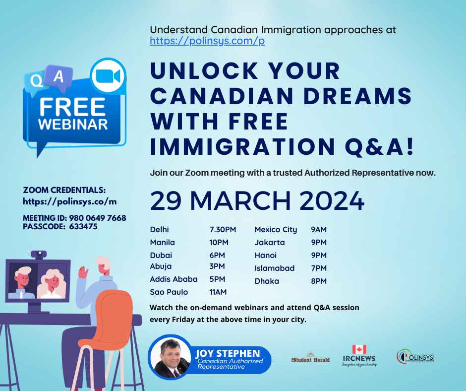 Next FREE Canadian Immigration Q&A session hosted by Joy Stephen on 29 March 2024