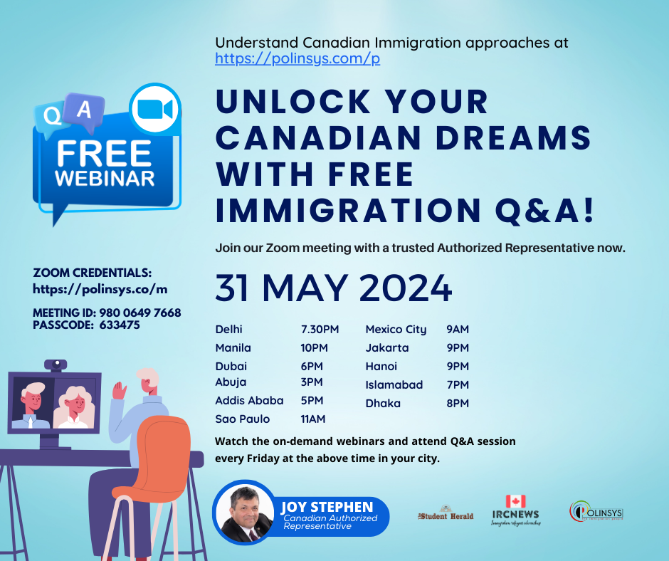Next FREE Canadian Immigration Q&A session hosted by Joy Stephen on 31 May 2024