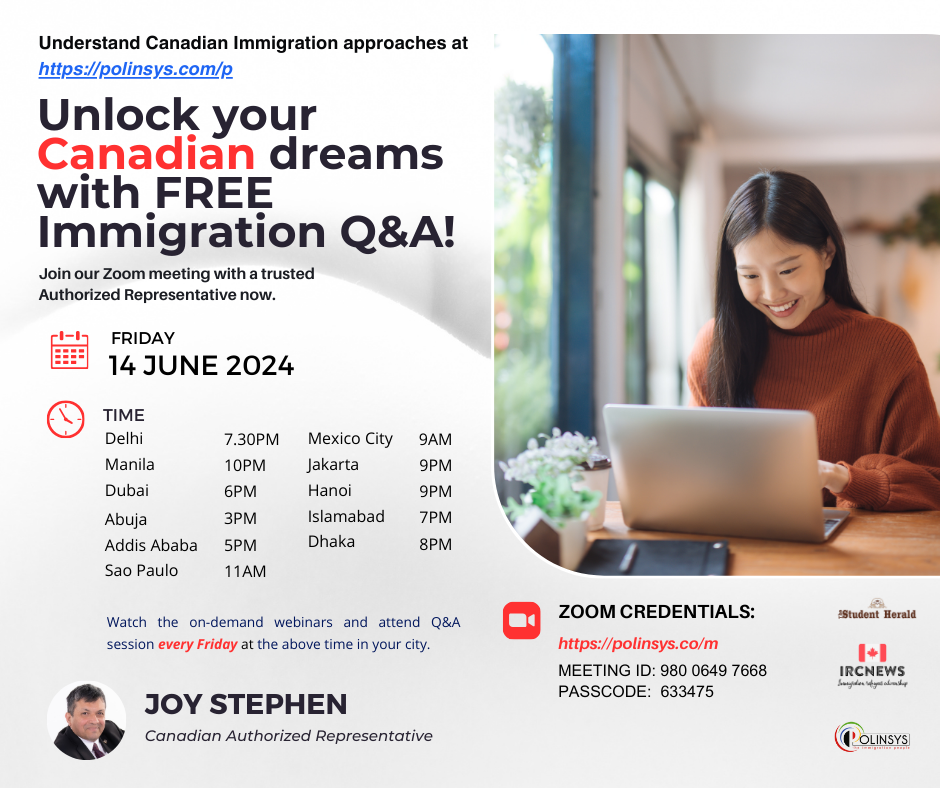 Next FREE Canadian Immigration Q&A session hosted by Joy Stephen on 14 June 2024