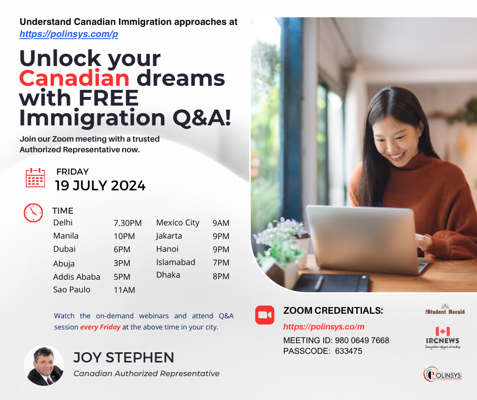 Next FREE Canadian Immigration Q&A session hosted by Joy Stephen on 19 July 2024
