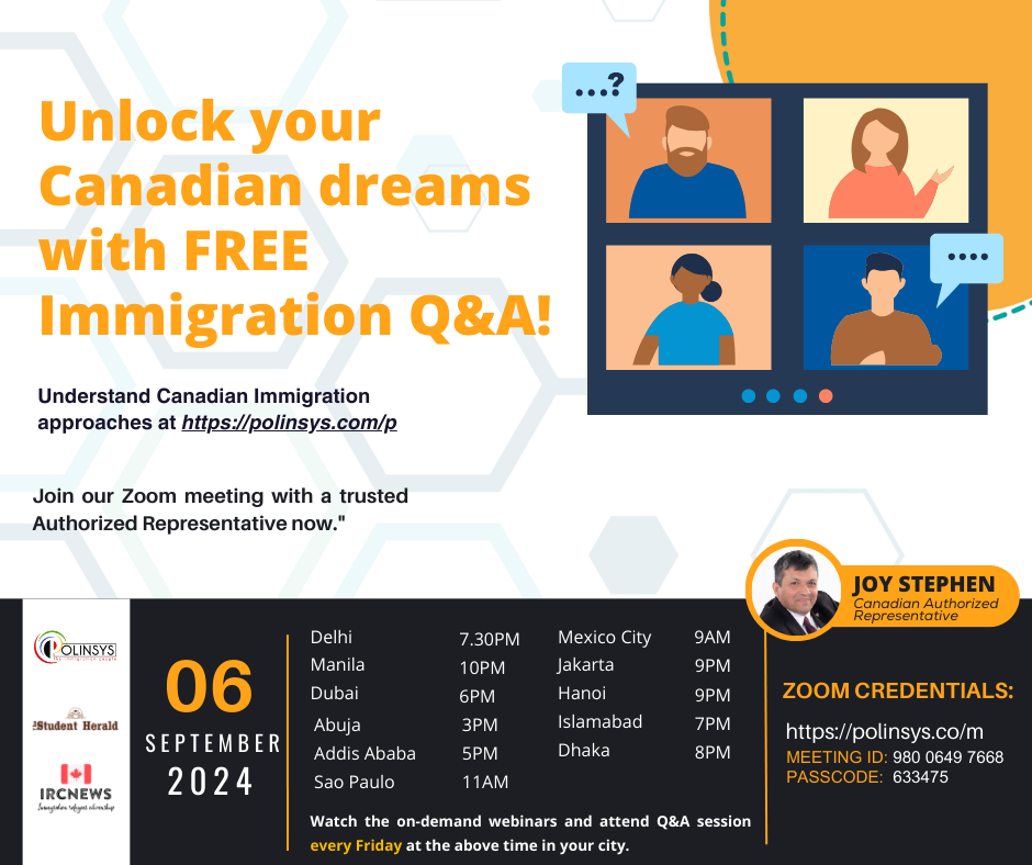 Next FREE Canadian Immigration Q&A session hosted by Joy Stephen on 06 September  2024