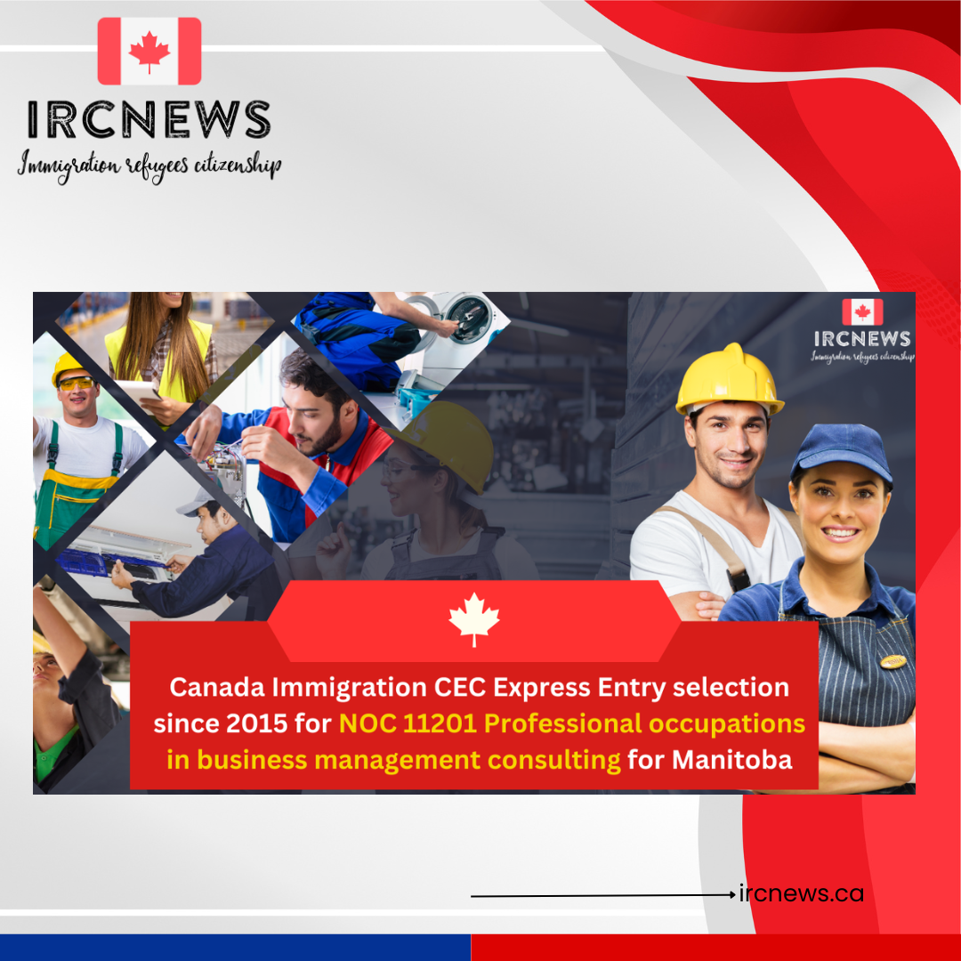 Canada Immigration CEC Express Entry selection since 2015 for NOC 11201 Professional occupations in business management consulting for Manitoba