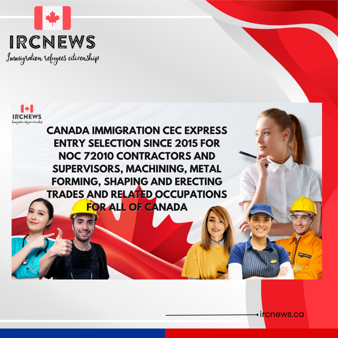 Canada Immigration CEC Express Entry selection since 2015 for NOC 72010 Contractors and supervisors, machining, metal forming, shaping and erecting trades and related occupations for All of Canada