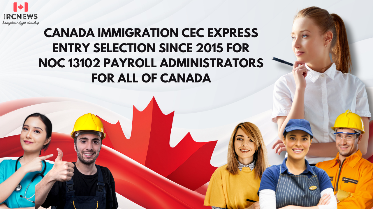 Canada Immigration CEC Express Entry selection since 2015 for NOC 13102 Payroll administrators for All of Canada