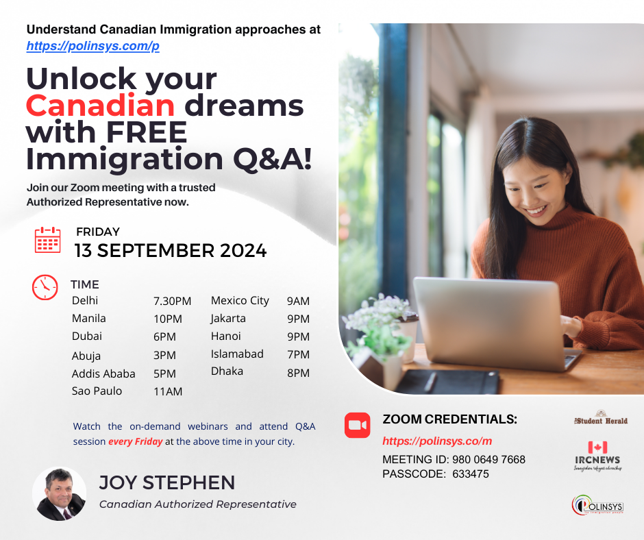 Next FREE Canadian Immigration Q&A session hosted by Joy Stephen on 13 September 2024