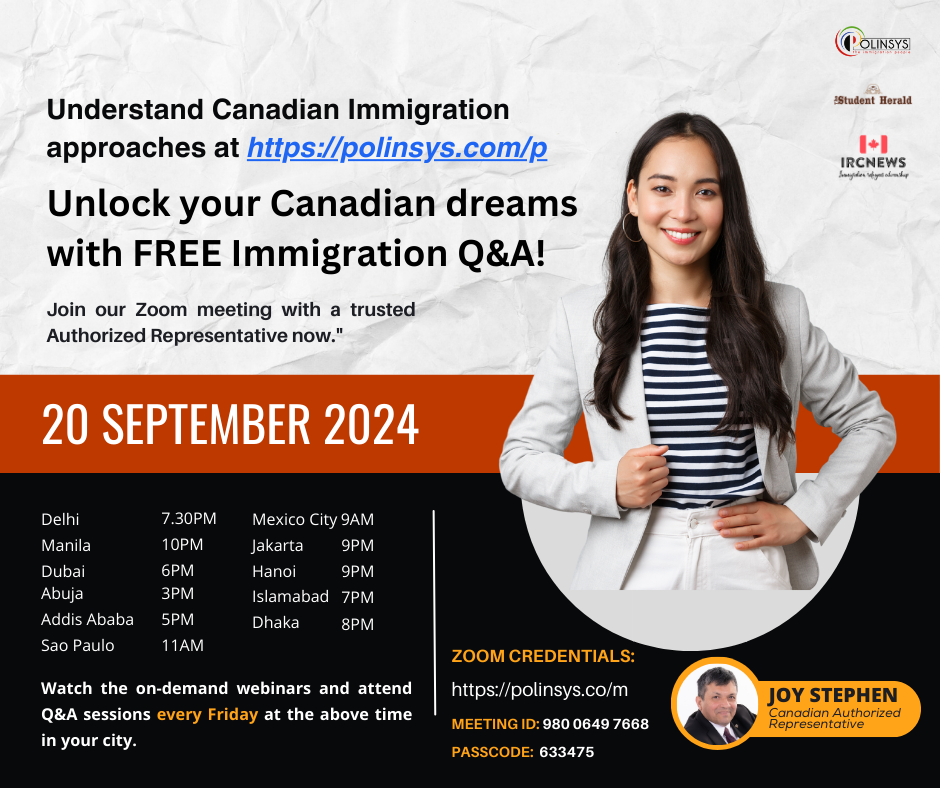 Next FREE Canadian Immigration Q&A session hosted by Joy Stephen on 20 September 2024